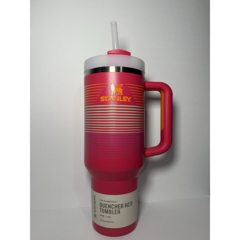 Stanley X Scheels Exclusive MAGENTA HYPER STRIPE 40oz Quencher Tumbler BNWT